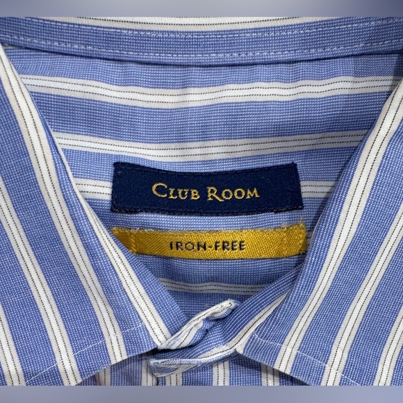 2 Club Room Button Down Shirts, Blue White Striped + Plaid, 16.5 34/35, Large - Picture 3 of 8
